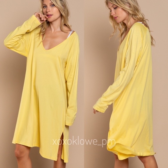 LAST ONE POL Yellow Lightweight Sweatshirt Midi Dress Oversized - Picture 8 of 8
